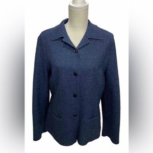 Valerie Stevens Blue Wool Blend Unlined Blazer Women’s 10 V Neck Button Woolmark